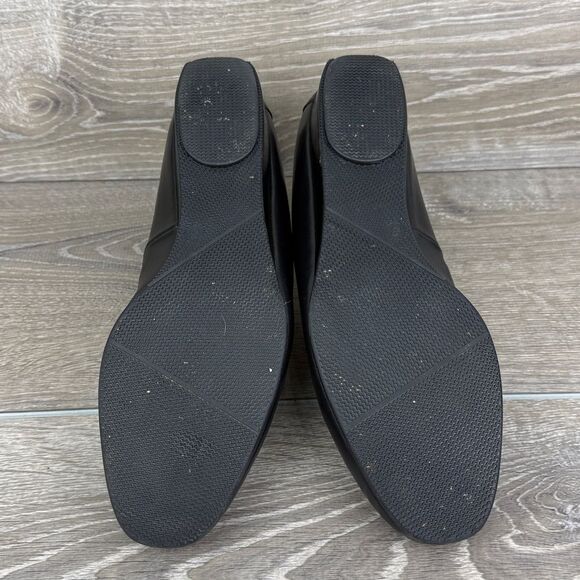 Ara Black Gray Snakeskin Print Women’s Sz 8 Leather Slip On Wedge Loafers - Picture 7 of 11